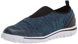 propet women's travelactiv slip-on sneaker, blue heather, 8 medium us