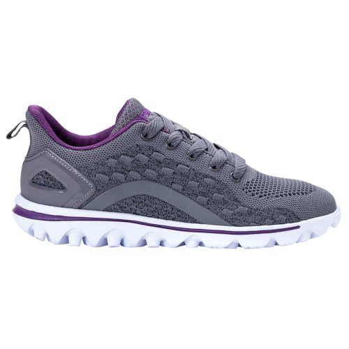 Propét Womens TravelActiv Axial Sneaker, Grey/Purple,9 XX-Wide