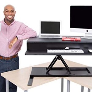 Flexpro Power 40 Inch Electric Corner Desk Converter for Cubicles and L-Shaped Desks with Quiet Height Adjustments, Large Dual Level Sit to Stand Computer Workspace (Black, 44in x 32in)