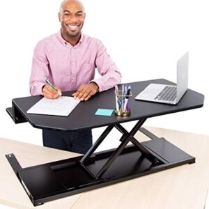 Flexpro Power 40 Inch Electric Corner Desk Converter for Cubicles and L-Shaped Desks with Quiet Height Adjustments, Large Dual Level Sit to Stand Computer Workspace (Black, 44in x 32in)