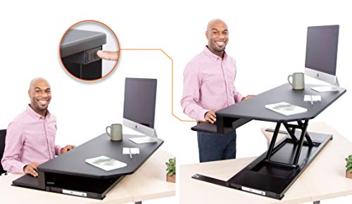 Flexpro Power 40 Inch Electric Corner Desk Converter for Cubicles and L-Shaped Desks with Quiet Height Adjustments, Large Dual Level Sit to Stand Computer Workspace (Black, 44in x 32in)