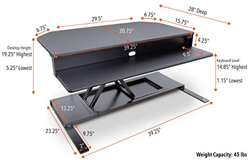 Flexpro Power 40 Inch Electric Corner Desk Converter for Cubicles and L-Shaped Desks with Quiet Height Adjustments, Large Dual Level Sit to Stand Computer Workspace (Black, 44in x 32in)