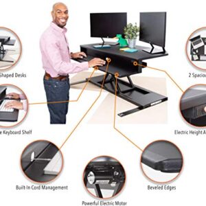 Flexpro Power 40 Inch Electric Corner Desk Converter for Cubicles and L-Shaped Desks with Quiet Height Adjustments, Large Dual Level Sit to Stand Computer Workspace (Black, 44in x 32in)