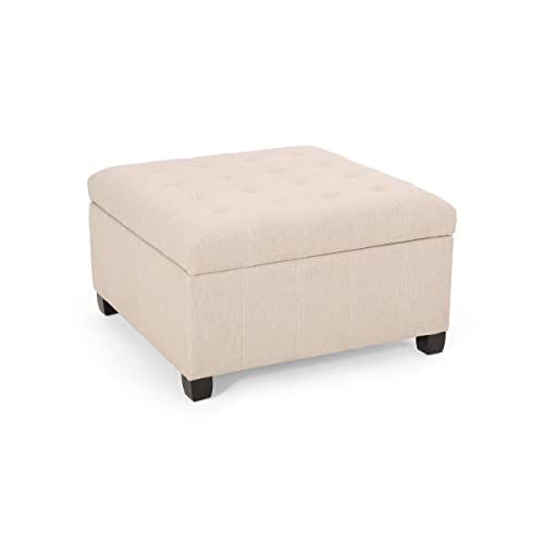 Christopher Knight Home Hedda Tufted Fabric Storage Ottoman, Wheat, Dark Brown