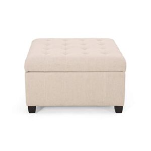 Christopher Knight Home Hedda Tufted Fabric Storage Ottoman, Wheat, Dark Brown