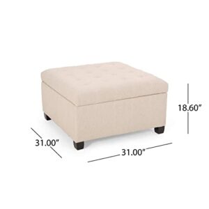 Christopher Knight Home Hedda Tufted Fabric Storage Ottoman, Wheat, Dark Brown