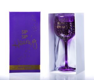 boxer gifts truth serum opulent wine glass | fun novelty glassware for her | birthday christmas secret santa mother's day | gift boxed | purple