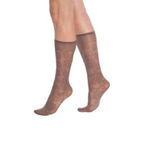 AWS/American Made Sheer Knee High Socks for Women Pack of 3 Pairs 15 Denier Stay up Band (Mink Flower Patterned)