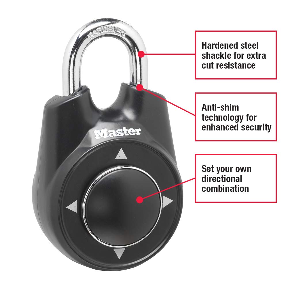 Master Lock Locker Lock 1500iD Set Your Own Directional Combination Padlock, 1 Pack, Black