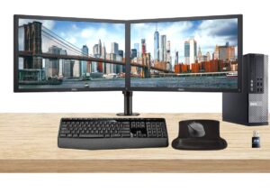 dell optiplex 9020 desktop with intel i7-4770, 16gb ddr3, 500gb ssd, windows 10, 2 x 24 inch monitors, monitor stand, keyboard and mouse, wifi, mousepad (renewed)
