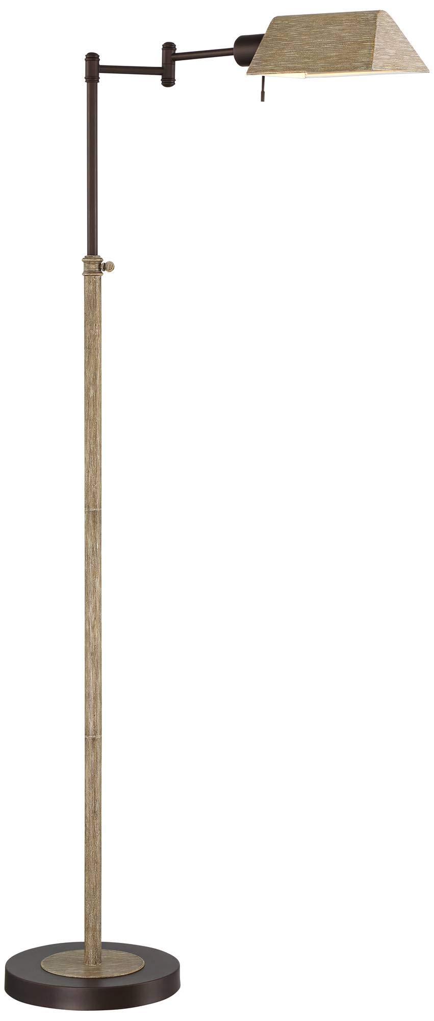 Regency Hill Jenson Rustic Farmhouse Industrial Swing Arm Pharmacy Floor Lamp Standing 54" Tall Bronze Faux Wood Adjustable Height Task Lighting for Living Room Reading House Bedroom Home