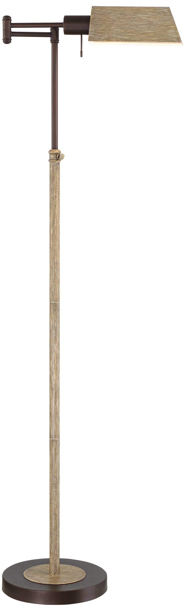 Regency Hill Jenson Rustic Farmhouse Industrial Swing Arm Pharmacy Floor Lamp Standing 54" Tall Bronze Faux Wood Adjustable Height Task Lighting for Living Room Reading House Bedroom Home