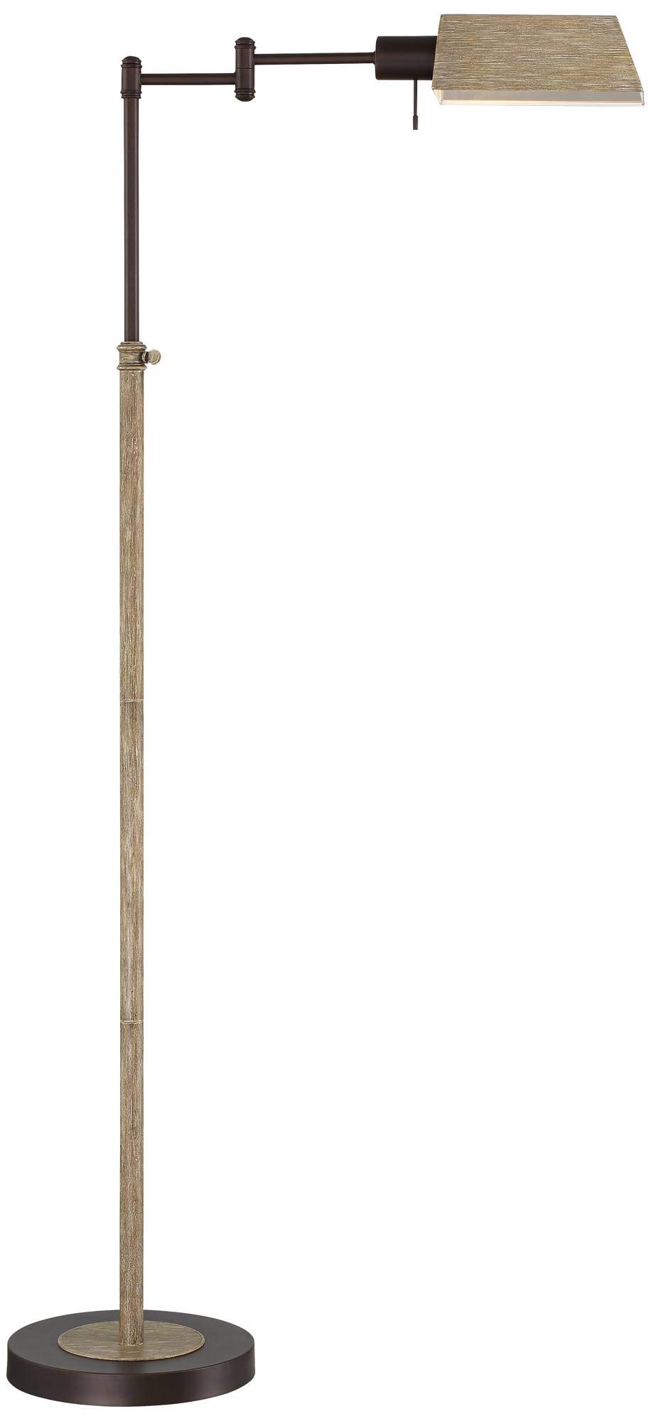 Regency Hill Jenson Rustic Farmhouse Industrial Swing Arm Pharmacy Floor Lamp Standing 54" Tall Bronze Faux Wood Adjustable Height Task Lighting for Living Room Reading House Bedroom Home