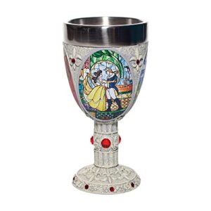 enesco disney showcase beauty and the beast stained glass scenes decorative chalice goblet cup, 1 count (pack of 1), multicolor