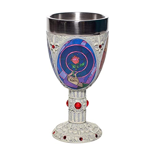 Enesco Disney Showcase Beauty and The Beast Stained Glass Scenes Decorative Chalice Goblet Cup, 1 Count (Pack of 1), Multicolor