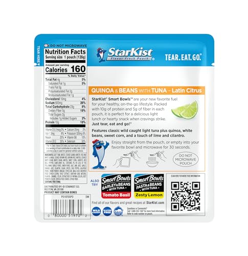 StarKist Smart Bowls Latin Citrus, 4.5 oz Pouch (Pack of 12) – Features Quinoa & Beans with Wild Caught Tuna
