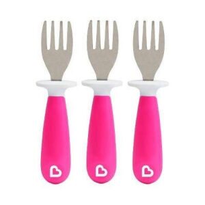 munchkin raise toddler fork set, pink 3 piece set