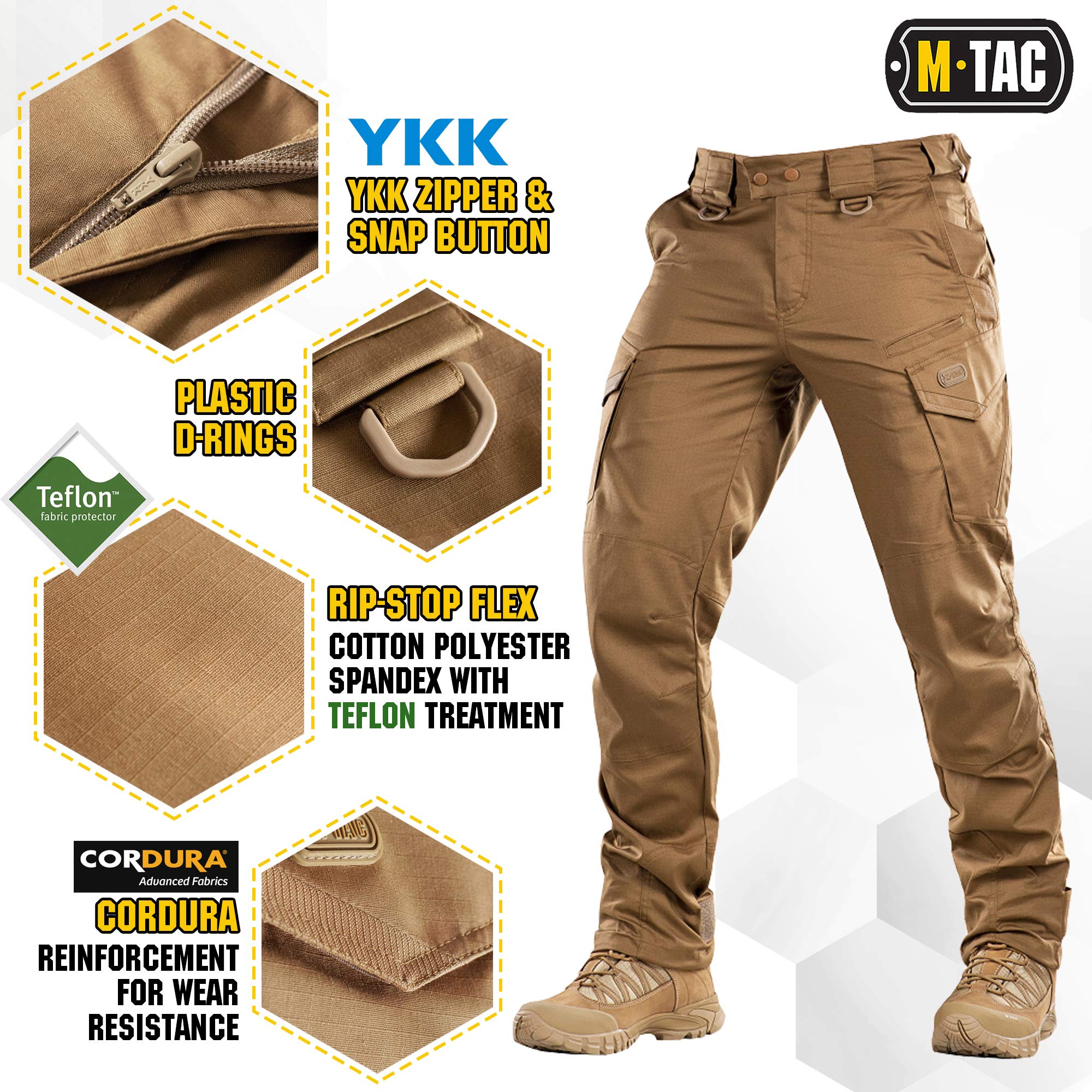 Aggressor Flex - Tactical Pants - Men Black Cotton with Cargo Pockets (Coyote Brown, W34 / L36)