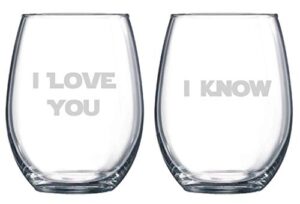 i love you i know etched stemless wine glass, engagement gift, wedding wine glass, nerd wedding, valentines day gift, boyfriend girlfriend anniversary gift, couples gift