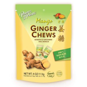 prince of peace ginger chews with mango, 4 oz. – candied ginger – mango candy – mango ginger chews – natural candy – ginger candy