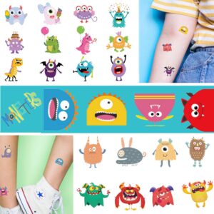 ooopsi monster temporary tattoos for kids - more than 120 tattoos - cute cartoon tattoos sticker for boy girl birthday party decorations supplies favors