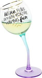 pavilion gift company flies when you're having fun 11 oz blue ombre & gold unique tipsy stemmed wine glass