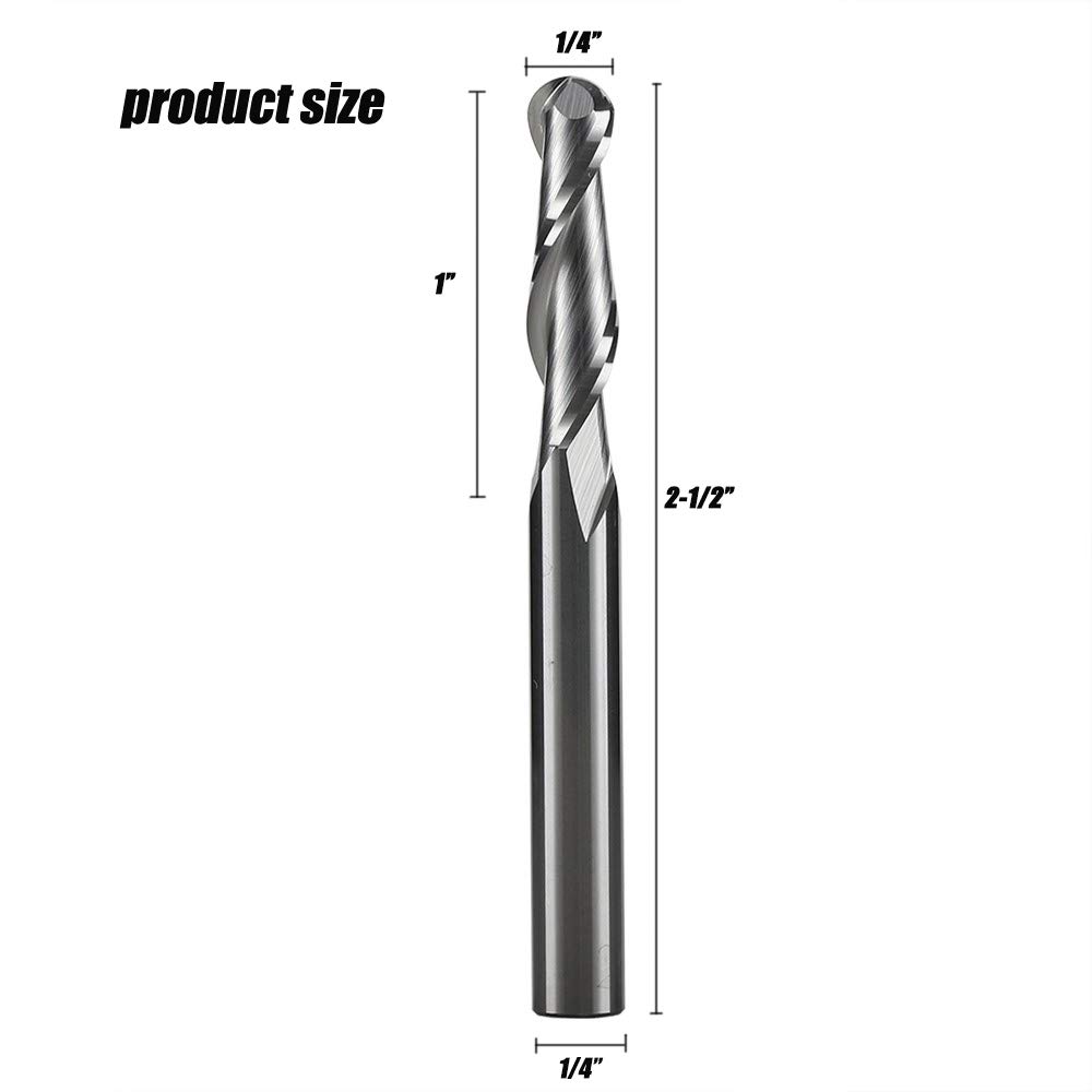 Weeker SQ2132 1/4" Shank Ball Nose Spiral CNC Router Bits 2 Flute 1/4" X 1" X 1/4" X 2-1/2"