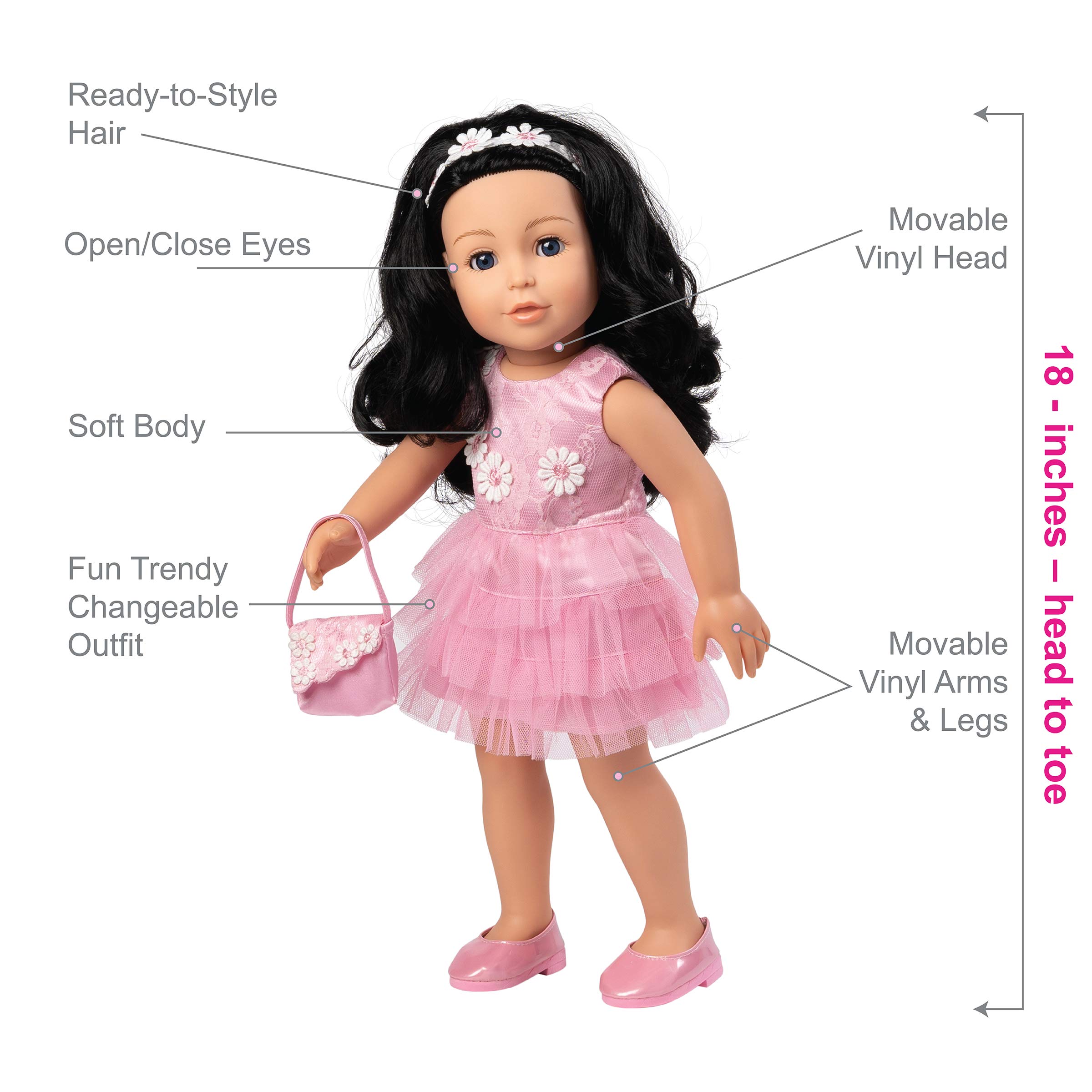 ADORA Amazon Exclusive Amazing Girls Collection, 18” Realistic Doll with Changeable Outfit and Movable Soft Body, Birthday Gift for Kids and Toddlers Ages 6+ - Mia