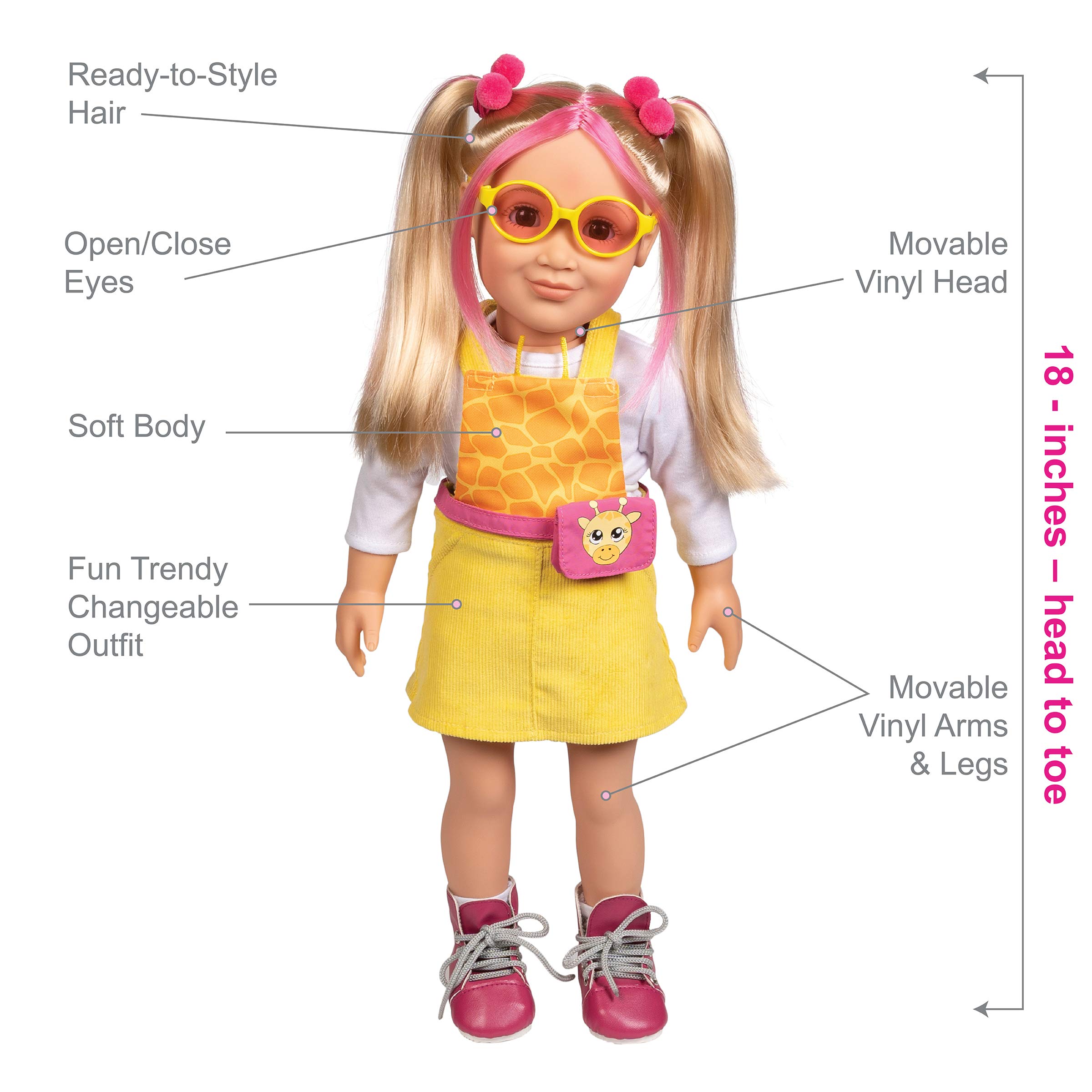 ADORA Amazon Exclusive Amazing Girl Dolls - 18” Realistic Doll in Soft Vinyl, Huggable Body and Dressed in a Chic, Changeable Outfit Birthday Gift for Ages 6+ - Lucy