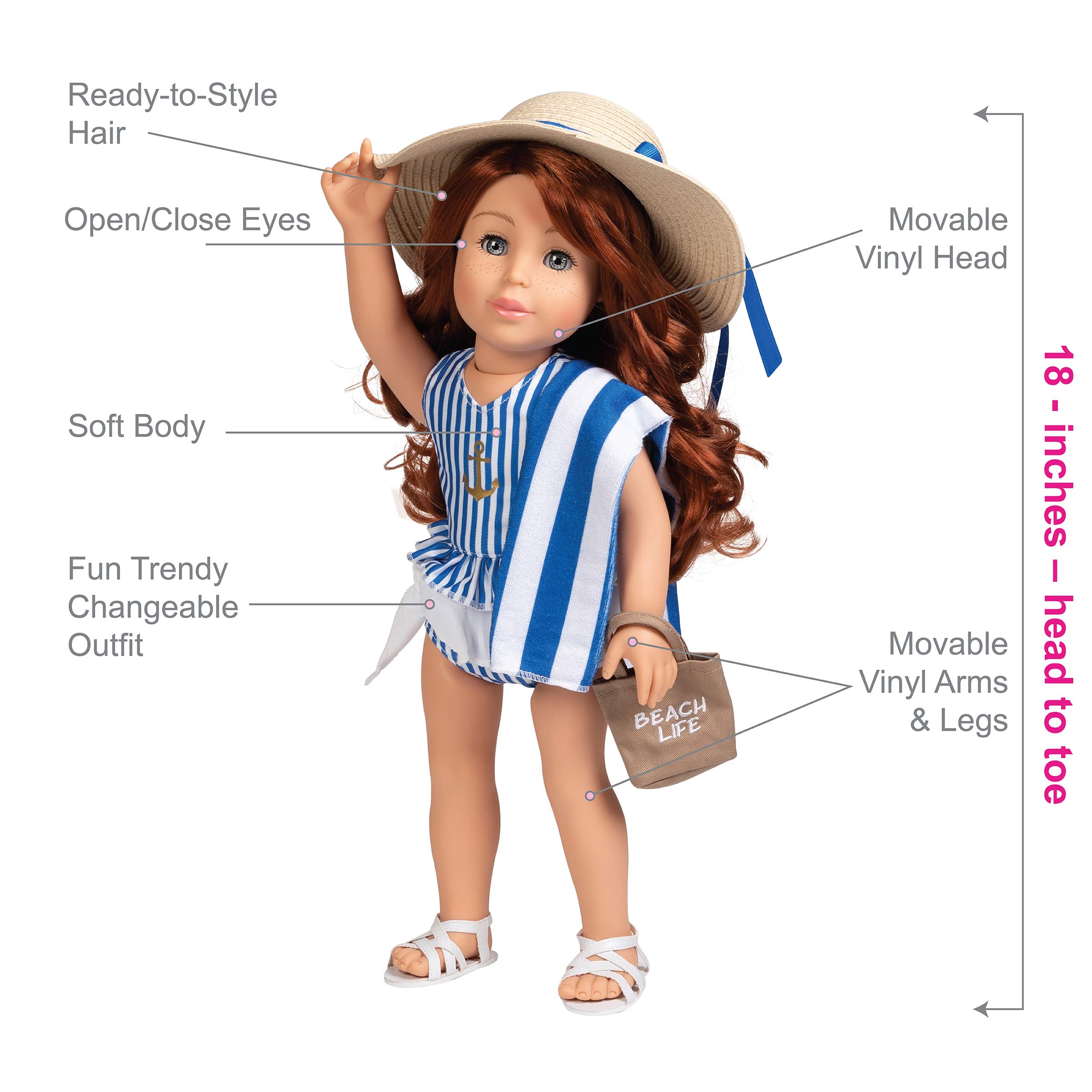 ADORA Amazon Exclusive Amazing Girls Collection, 18” Realistic Doll with Changeable Outfit and Movable Soft Body, Birthday Gift for Kids and Toddlers Ages 6+ - Sasha