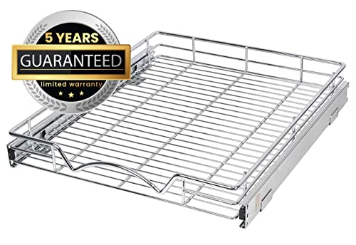 HOLD N' STORAGE Pull Out Cabinet Organizer, Heavy Duty-w/Lifetime Limited Warranty-20”Wx21”D- Requires At Least a 21-1/4” Cabinet Opening, Steel Metal Cabinet Drawers Slide Out, Chrome Finish