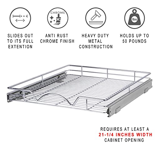 HOLD N' STORAGE Pull Out Cabinet Organizer, Heavy Duty-w/Lifetime Limited Warranty-20”Wx21”D- Requires At Least a 21-1/4” Cabinet Opening, Steel Metal Cabinet Drawers Slide Out, Chrome Finish