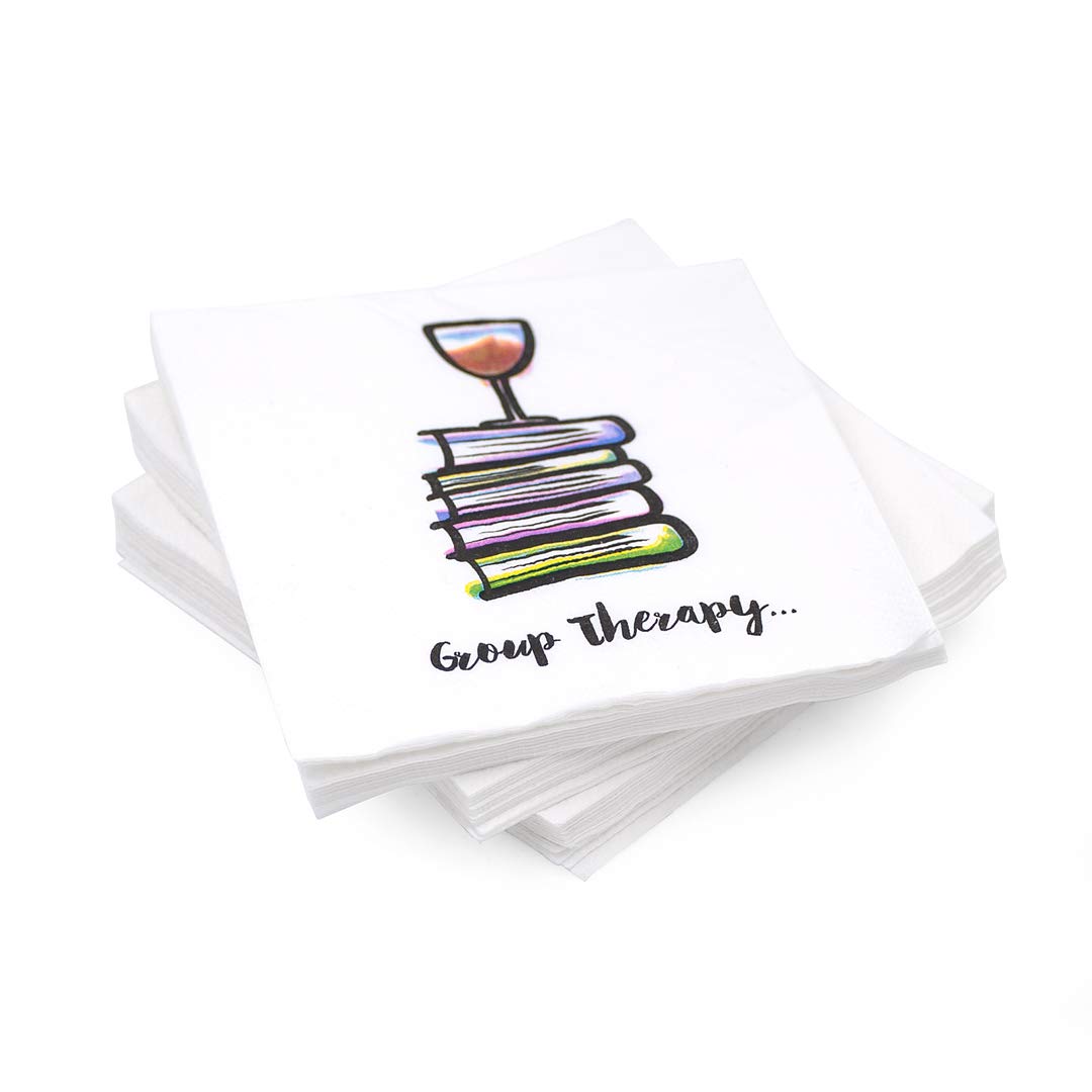 30 Pk, Group Therapy" Cocktail 3-Ply Paper Party Napkins for Book Club, Wine Night, Womens Group, Galentine's Day or Girls Night