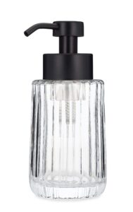 rail19 flora fluted foaming soap dispenser | vintage-inspired modern glass refillable pump bottle for bathroom vanity countertop and kitchen, 10oz (stainless)