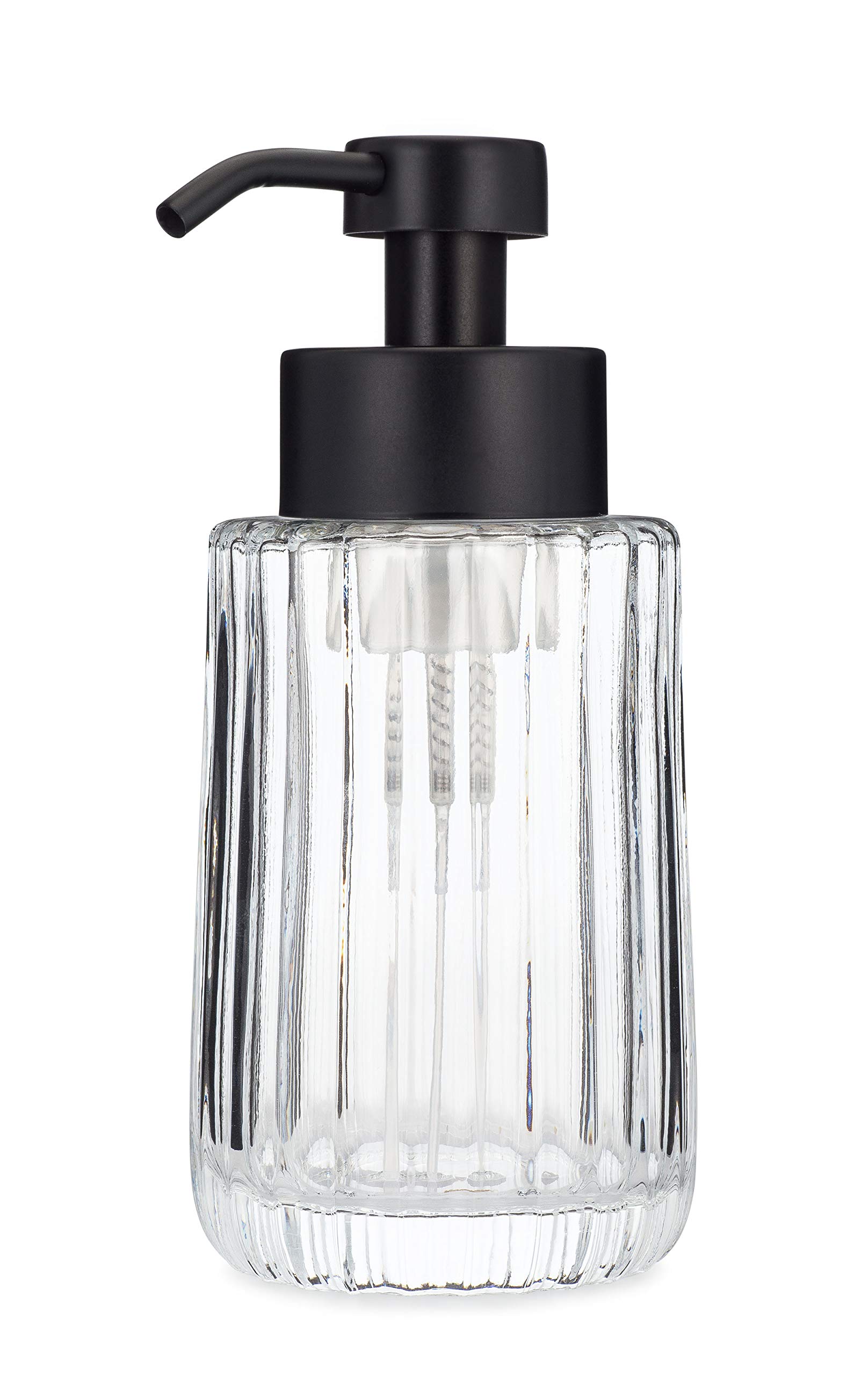 Rail19 Flora Fluted Foaming Soap Dispenser | Vintage-Inspired Modern Glass Refillable Pump Bottle for Bathroom Vanity Countertop and Kitchen, 10oz (Stainless)