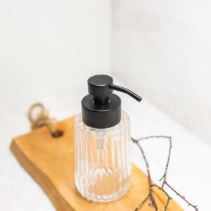 Rail19 Flora Fluted Foaming Soap Dispenser | Vintage-Inspired Modern Glass Refillable Pump Bottle for Bathroom Vanity Countertop and Kitchen, 10oz (Stainless)