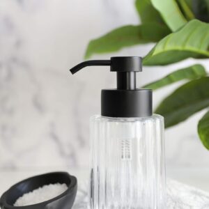 Rail19 Flora Fluted Foaming Soap Dispenser | Vintage-Inspired Modern Glass Refillable Pump Bottle for Bathroom Vanity Countertop and Kitchen, 10oz (Stainless)