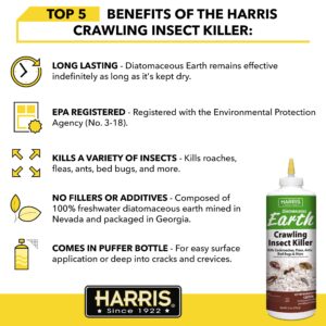 Harris Diatomaceous Earth Crawling Insect Killer, 8oz for Roaches, Fleas, Ants, Bed Bugs, and More…