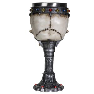 SUMMIT COLLECTION Crowned Gothic Ossuary Skull Wine Goblet Removable Stainless Steel Insert Stemware Sacrificial Ceremonial Skull Wine Chalice Goblet 7 Fl Oz Drinkware Halloween Decor