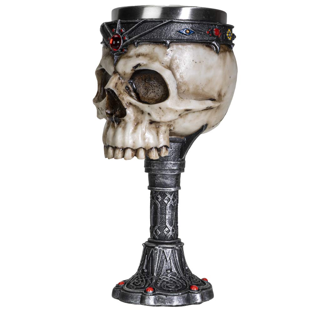 SUMMIT COLLECTION Crowned Gothic Ossuary Skull Wine Goblet Removable Stainless Steel Insert Stemware Sacrificial Ceremonial Skull Wine Chalice Goblet 7 Fl Oz Drinkware Halloween Decor