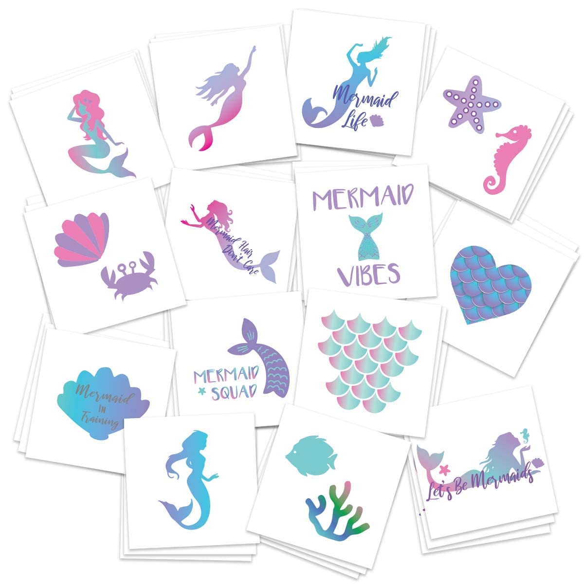 FashionTats Mermaid Temporary Tattoos | Pack of 42 Ombre Tattoos | Skin Safe | MADE IN THE USA