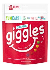 yumearth organic giggles chewy candy - allergy friendly (top 9 free), no artificial dyes or flavors, non gmo, gluten free, vegan - individually wrapped fruity snack packs - 0.5 ounce (pack of 10)