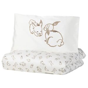 ikea rodhake crib duvet cover/pillowcase rabbit pattern white/beige 43x49/14x22 304.401.73