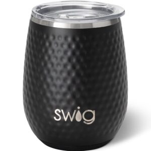 swig life 14oz insulated wine tumbler with lid | discontinued prints | dishwasher safe, holds 2 glasses, stainless steel outdoor wine glass (swirled peace)