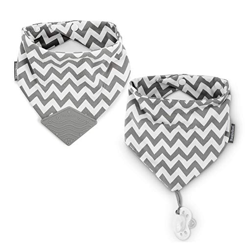 BooginHead Cotton Baby Drool Bibs, Teething Bib and Pacifier Holder Bib, Gray Chevron