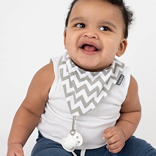 BooginHead Cotton Baby Drool Bibs, Teething Bib and Pacifier Holder Bib, Gray Chevron