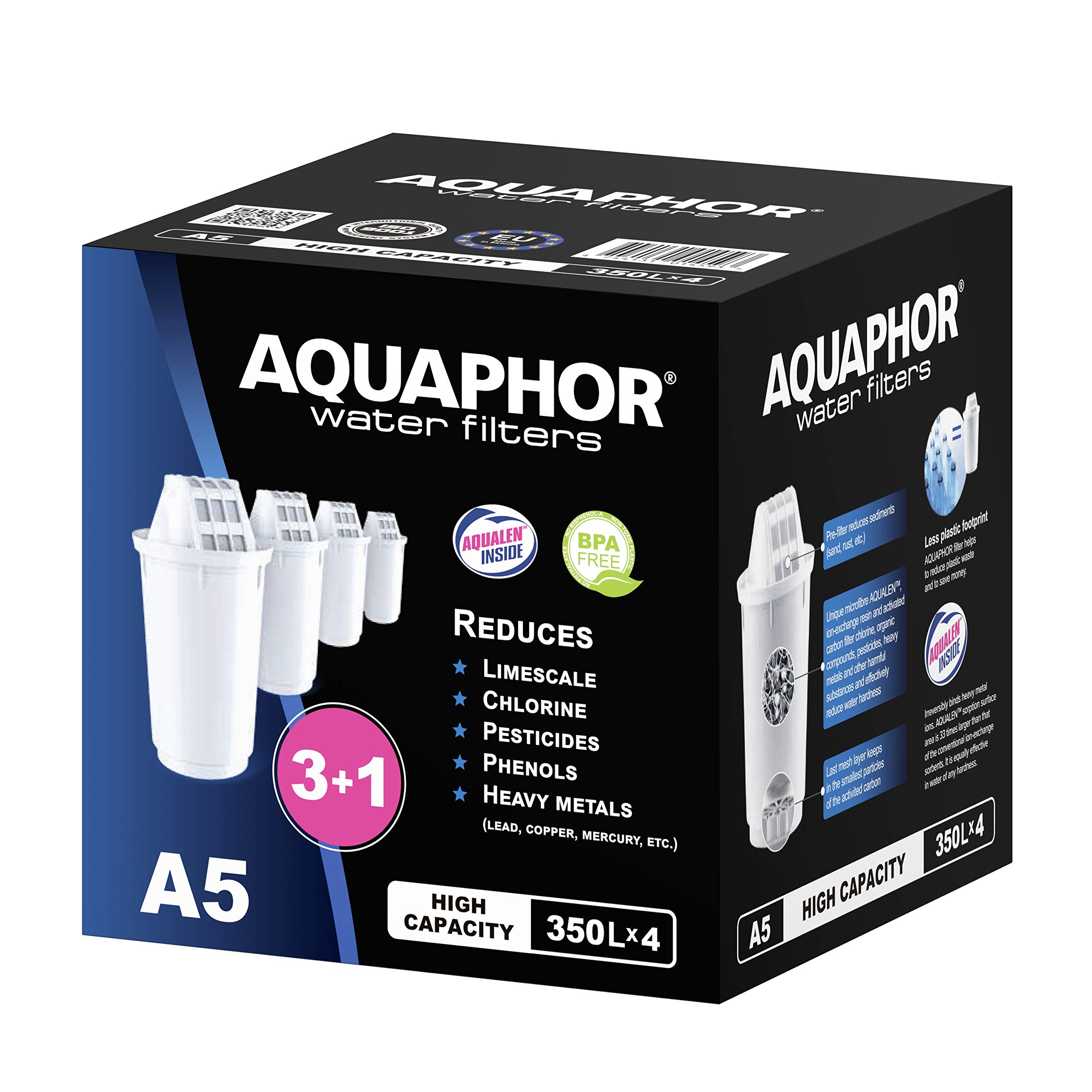 AQUAPHOR A5 Water Filter Cartridge, 4 Count (Pack of 1), White