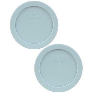 Pyrex Bundle - 2 Items: 7200-PC 2-Cup Muddy Aqua Plastic Food Storage Lids Made in the USA