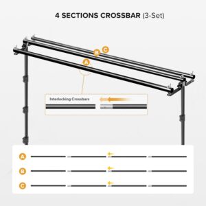 Julius Studio 10 x 10 ft. Triple Crossbar Backdrop Stand Double Photo Background Support, New Metal Cap Design, Upgraded Sturdy Structure, Spring Clamps, Sand Bags, JSAG596