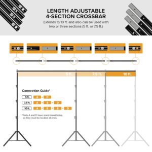 Julius Studio 10 x 10 ft. Triple Crossbar Backdrop Stand Double Photo Background Support, New Metal Cap Design, Upgraded Sturdy Structure, Spring Clamps, Sand Bags, JSAG596